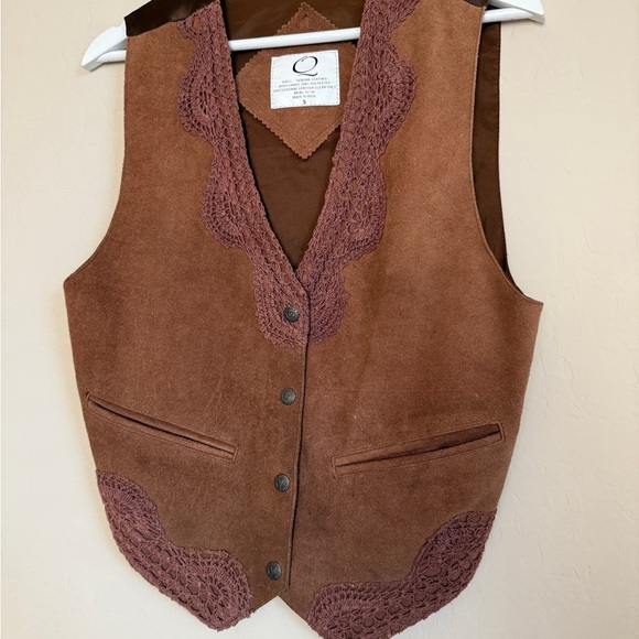Suede Leather Crochet Tan Western Cowboy Vest Small - Picture 3 of 8